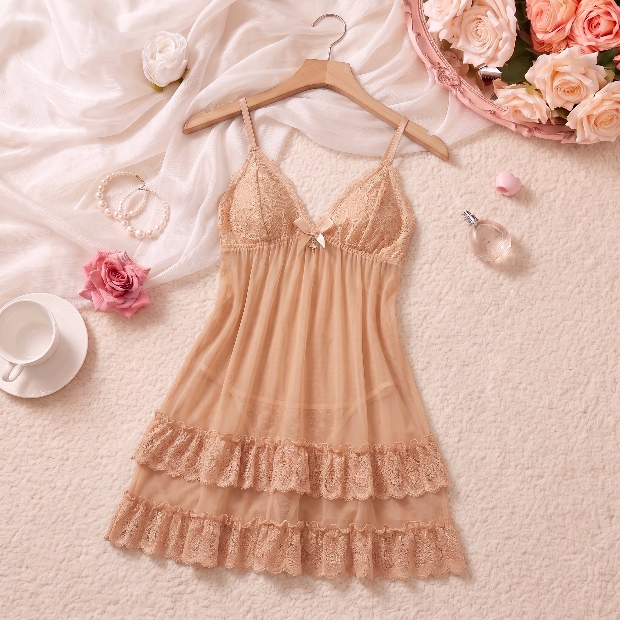 Noir Tiered Lace Babydoll Set