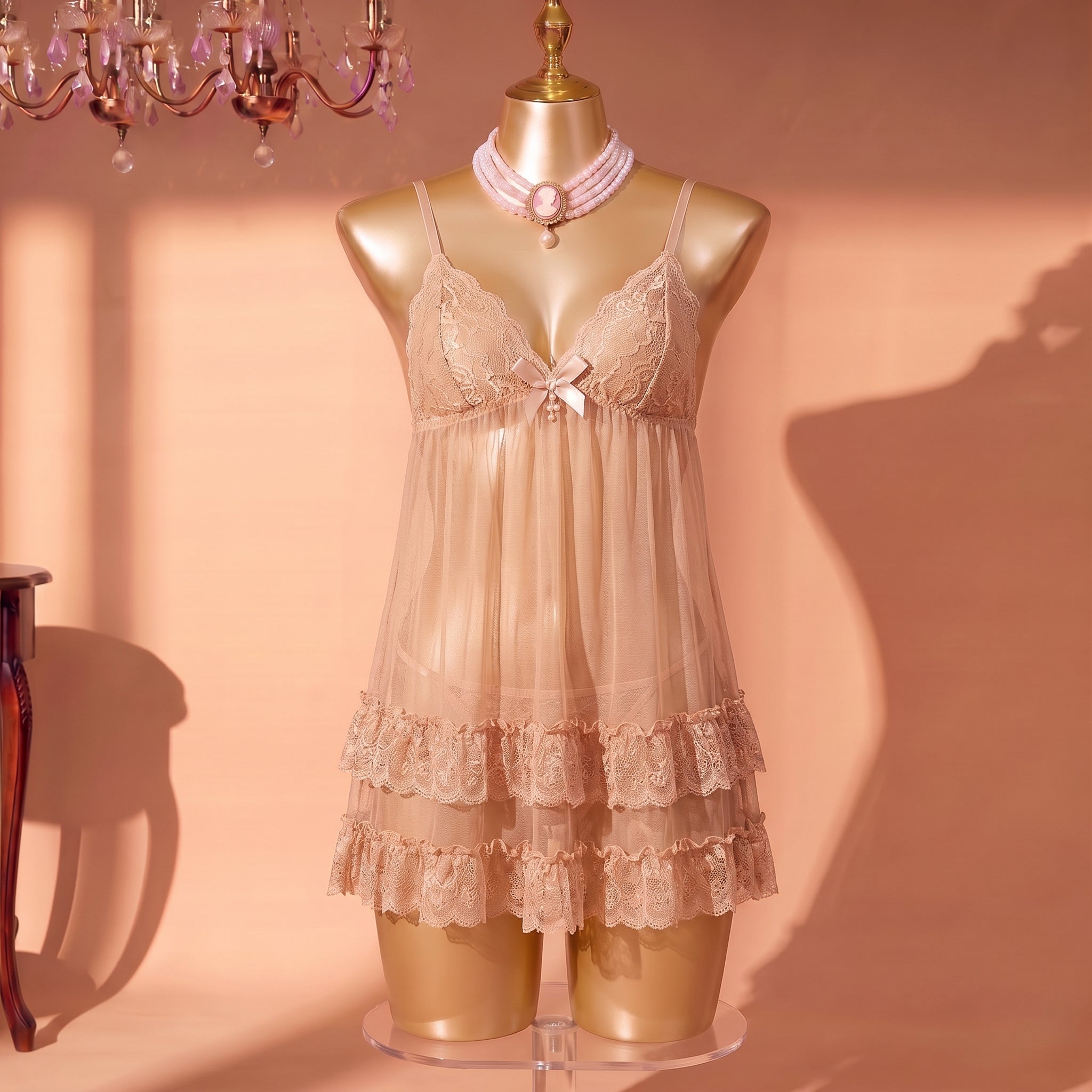 Noir Tiered Lace Babydoll Set
