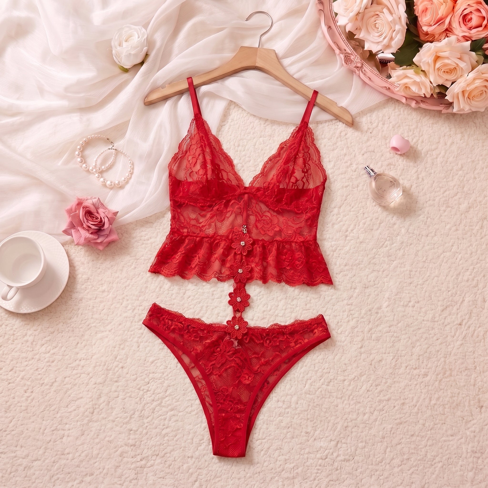 Noir Bloom Floral Lace Set