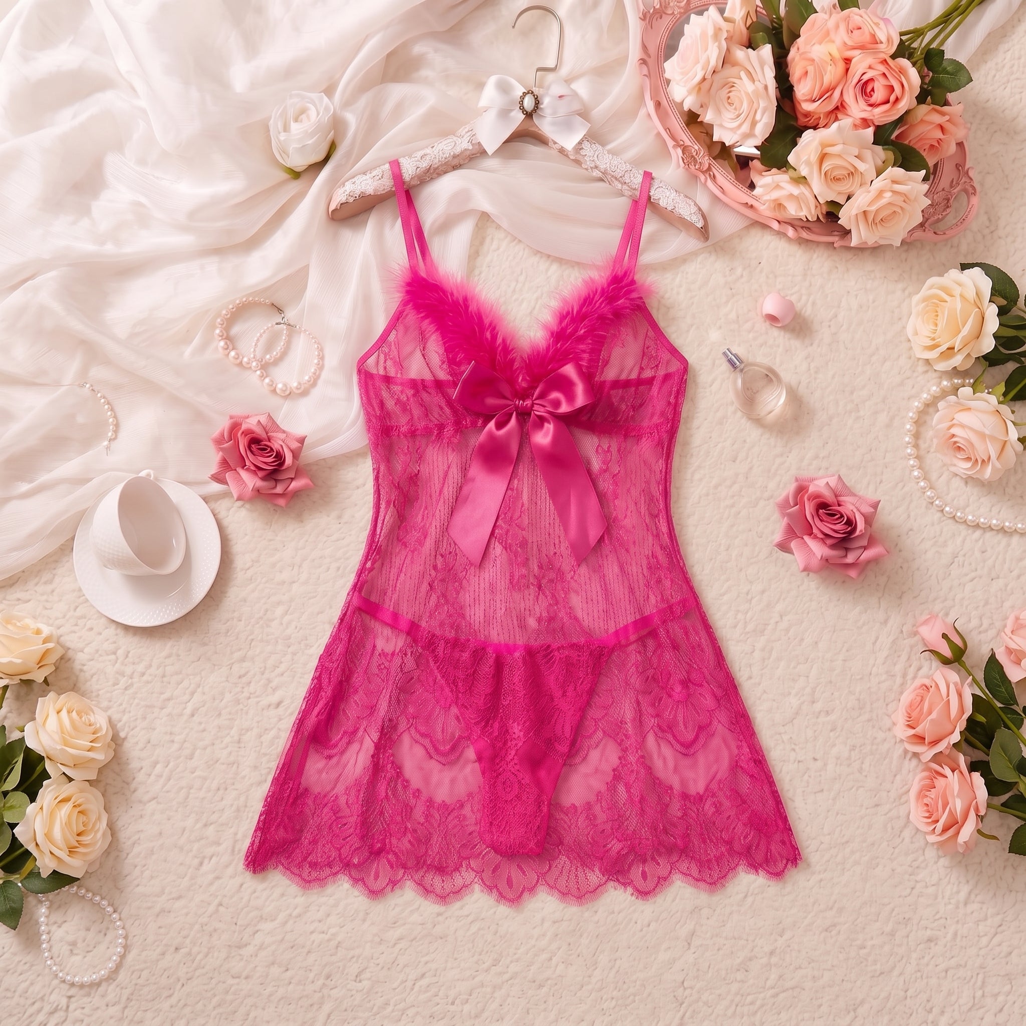 Rose Whisper Feather Lace Set