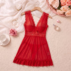 Scarlet Reverie Lace Babydoll Set