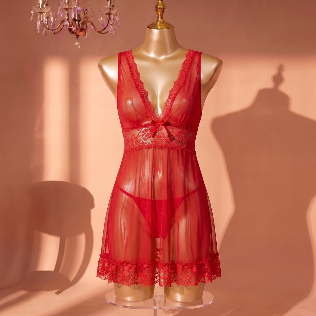Scarlet Reverie Lace Babydoll Set