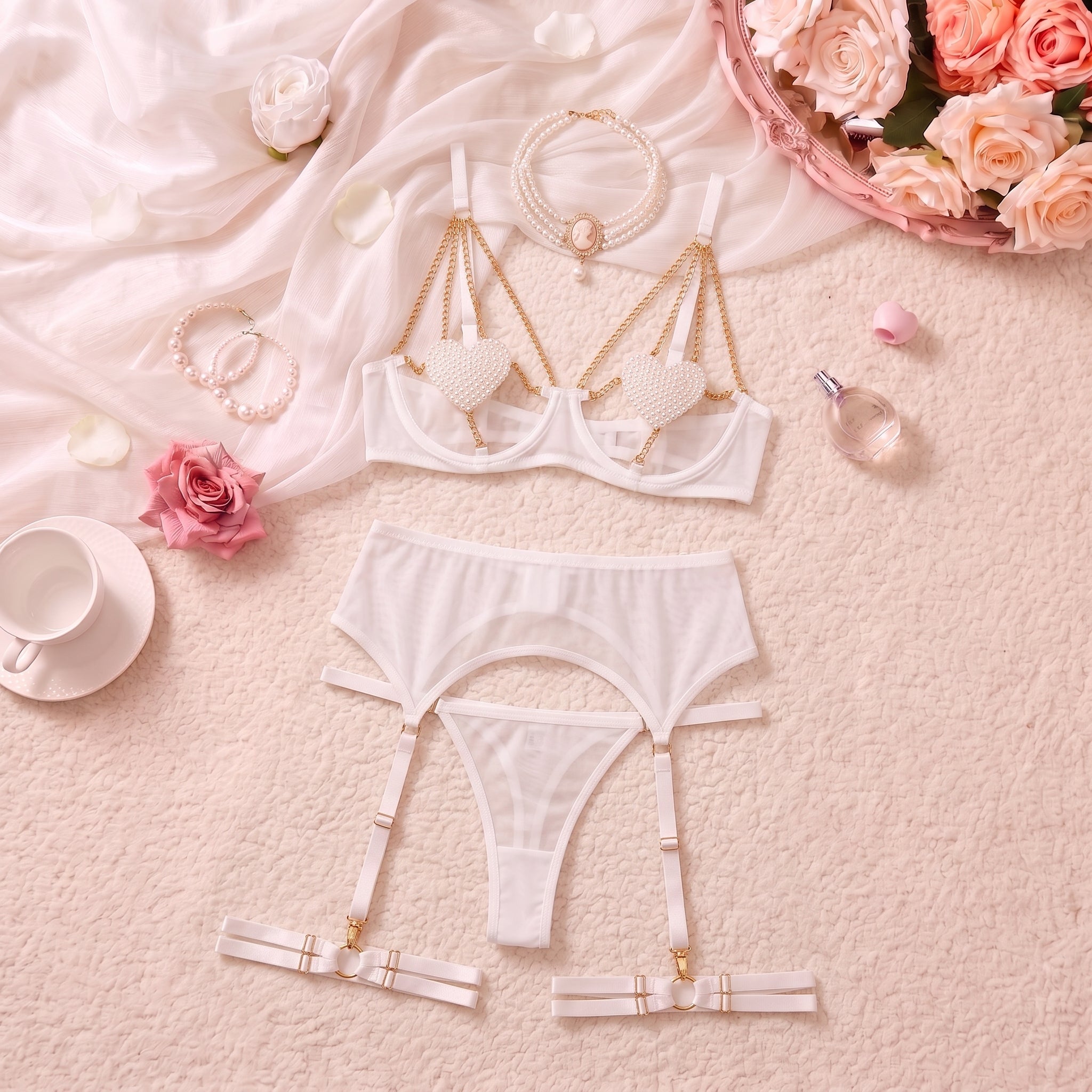 Pearl Heart Chain Lingerie Set