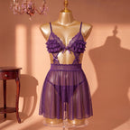 Violet Reverie Mesh Babydoll Set