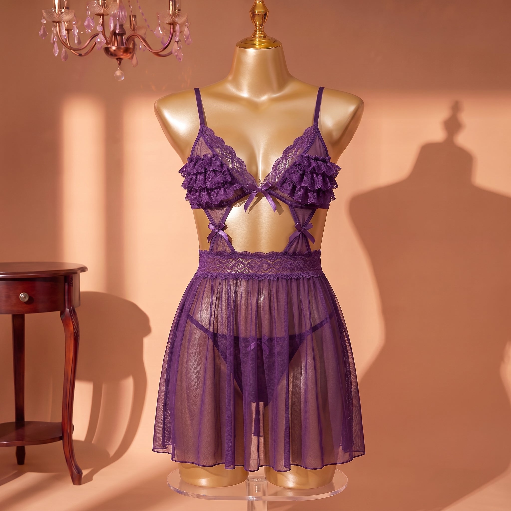 Violet Reverie Mesh Babydoll Set