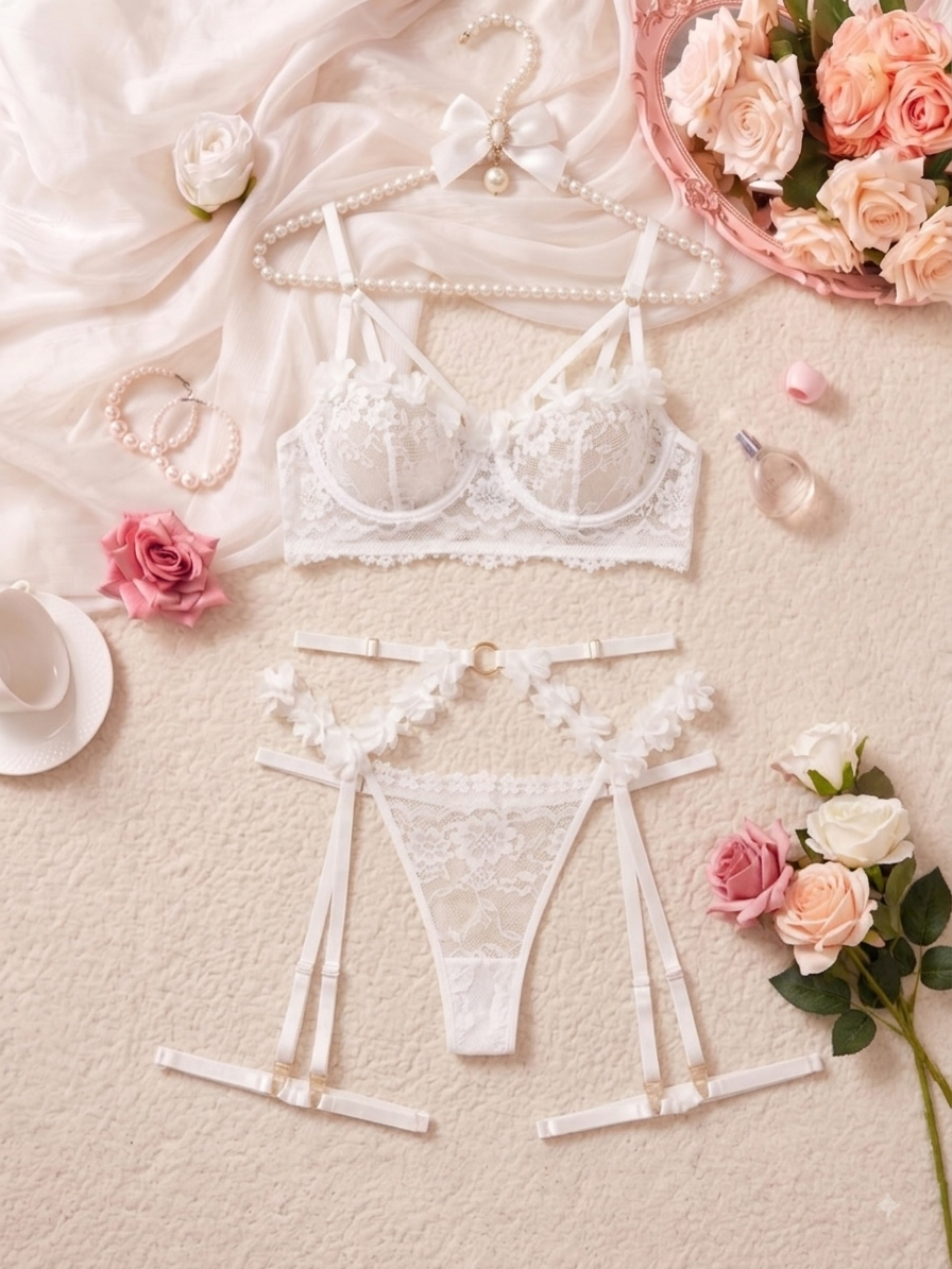 Ivory Blossom Strappy Lingerie Set