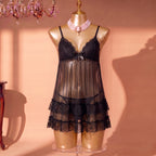 Noir Tiered Lace Babydoll Set