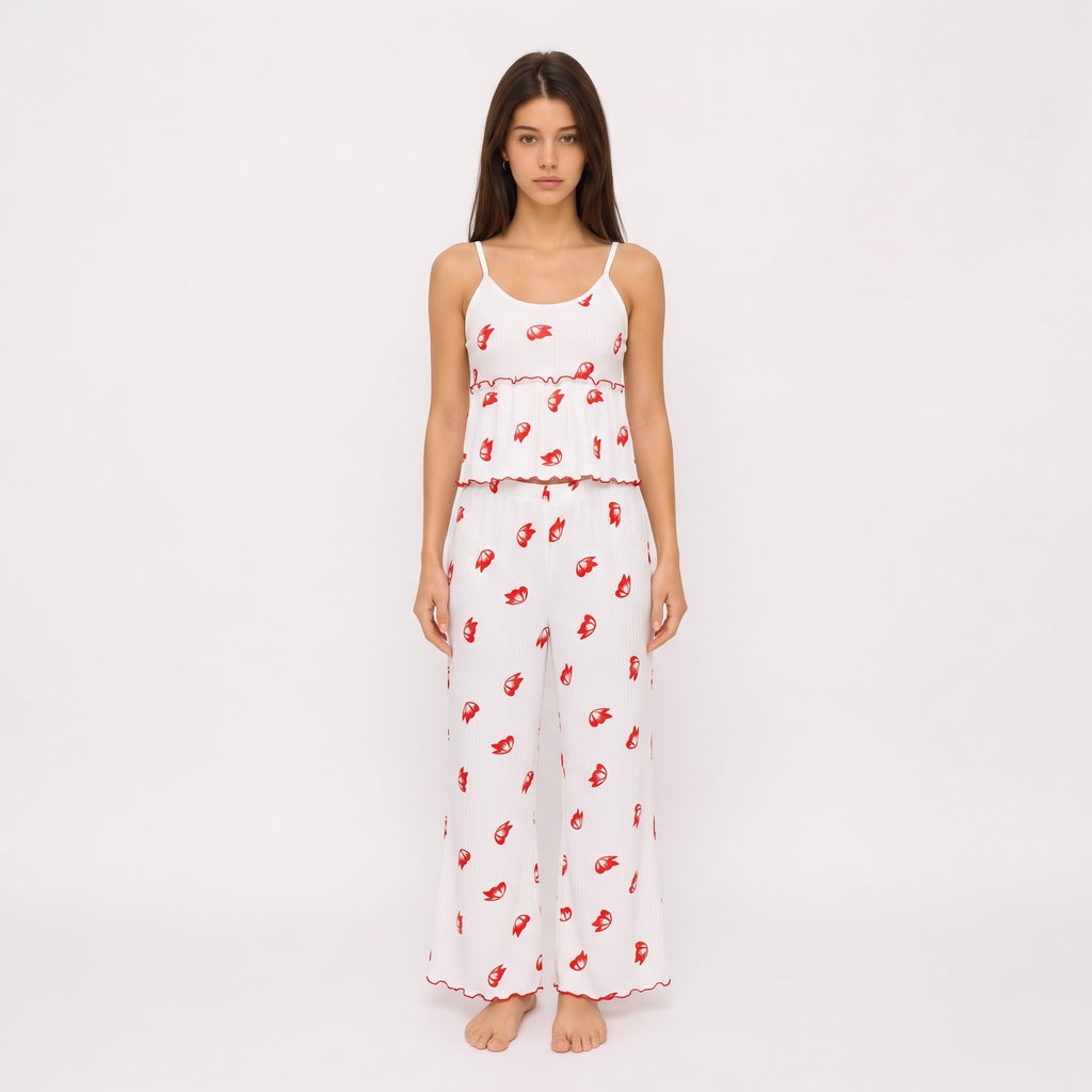 Crimson Butterfly Ribbed Lounge Set