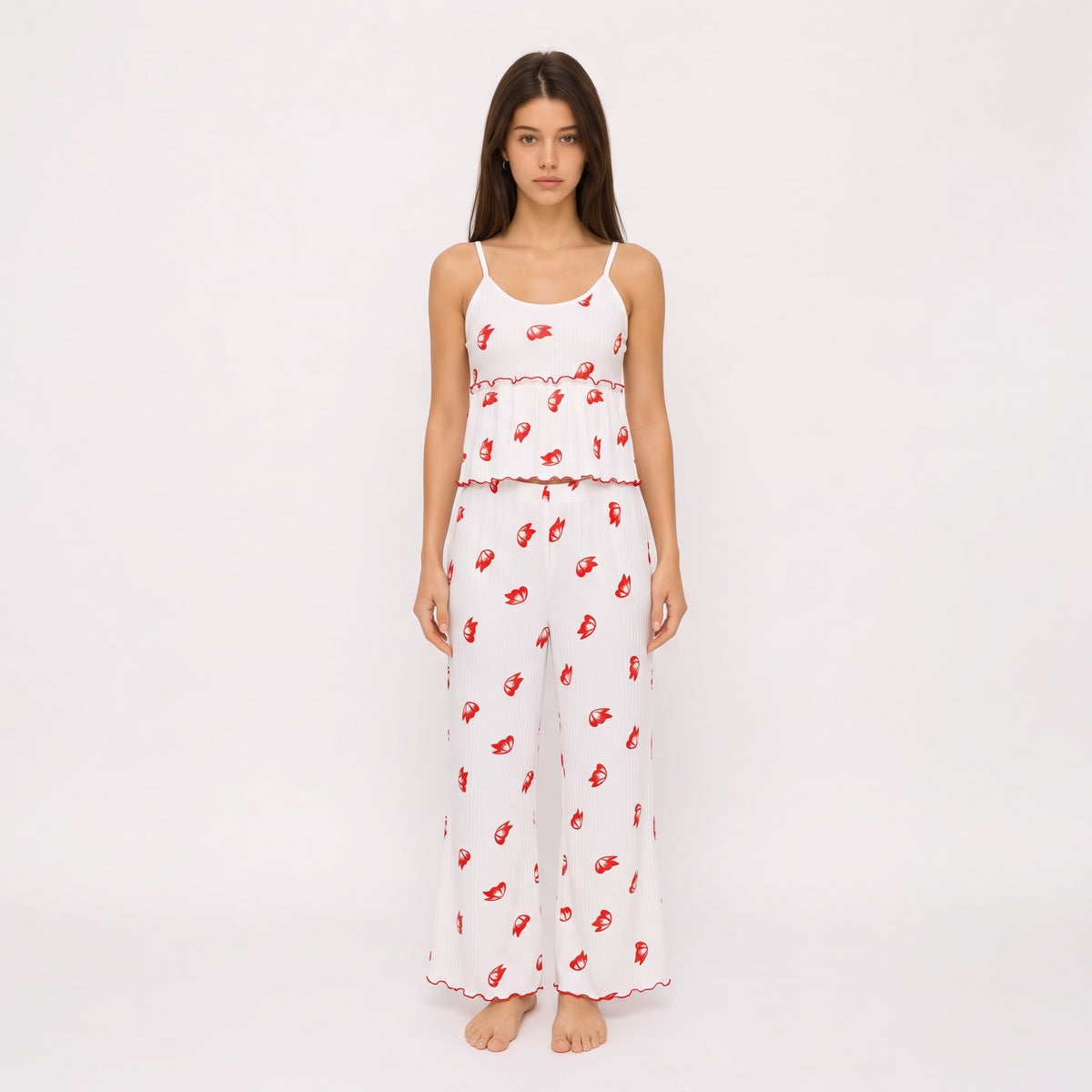 Crimson Butterfly Ribbed Lounge Set