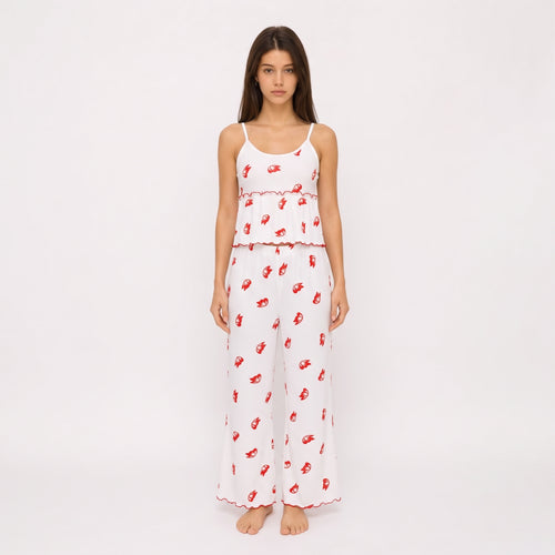 Crimson Butterfly Ribbed Lounge Set