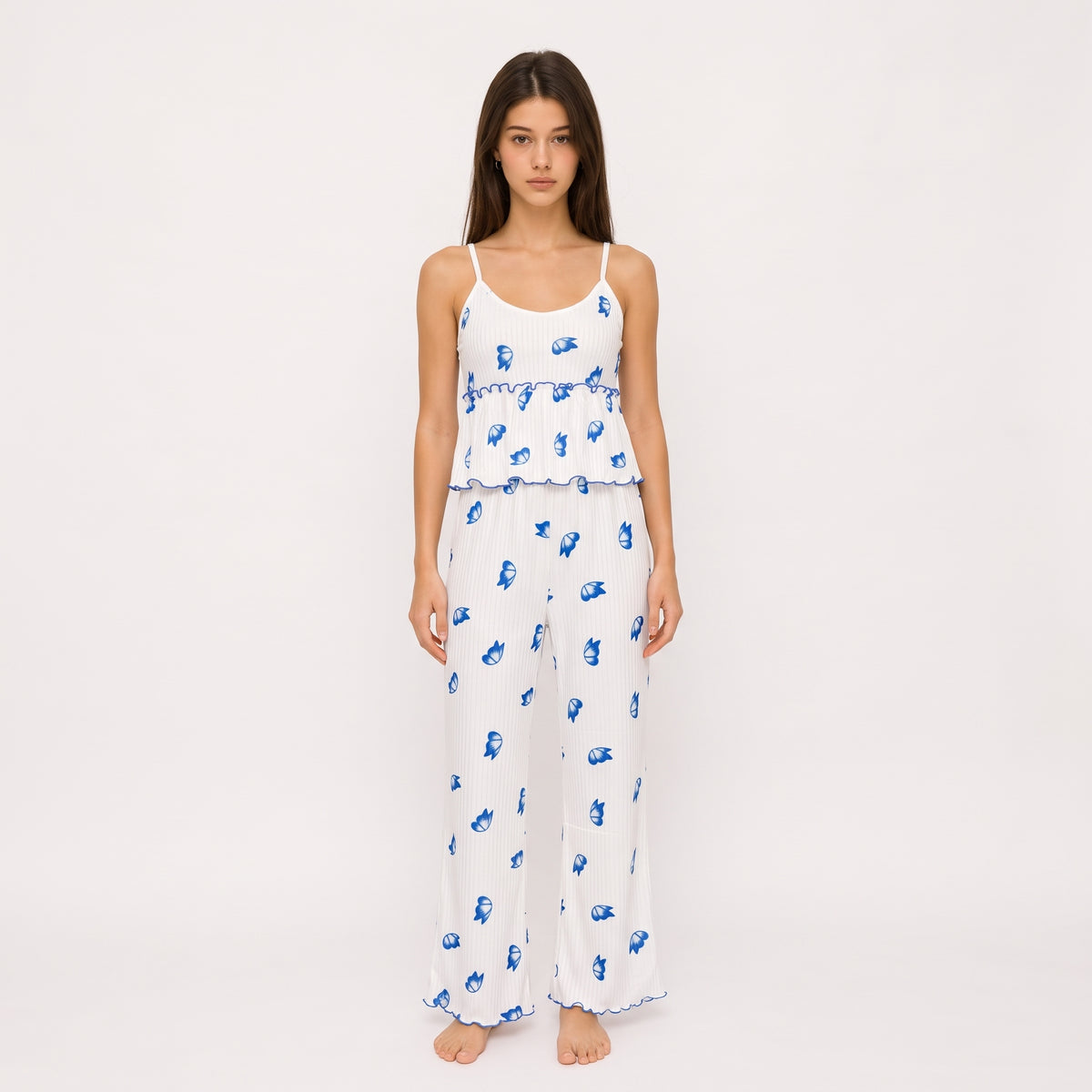 Blue Butterfly Ribbed Lounge Set
