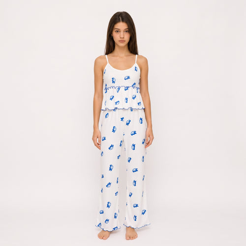Blue Butterfly Ribbed Lounge Set