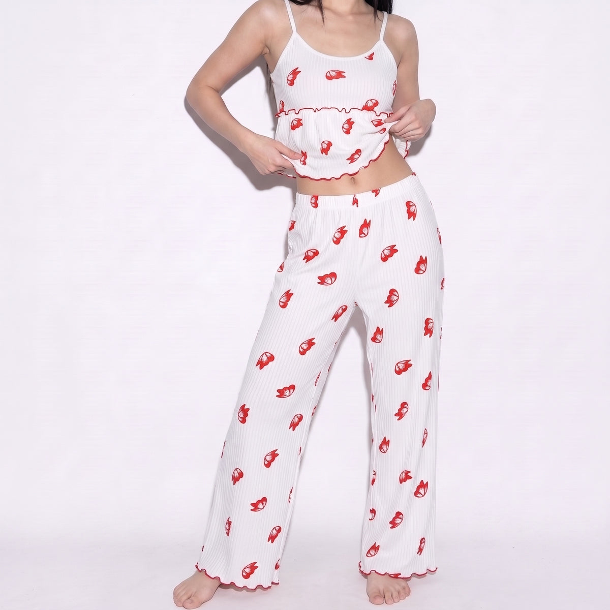 Crimson Butterfly Ribbed Lounge Set