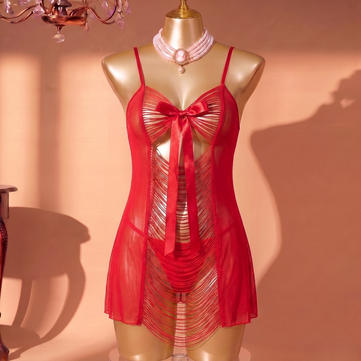 Noir Silhouette Cutout Chemise Set