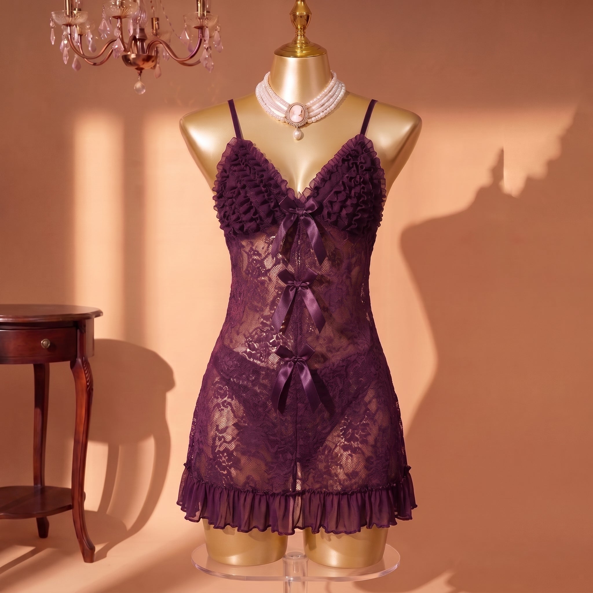 Dove Reverie Ruffled Lace Slip Set