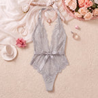 Silver Reverie Halter Lace Bodysuit