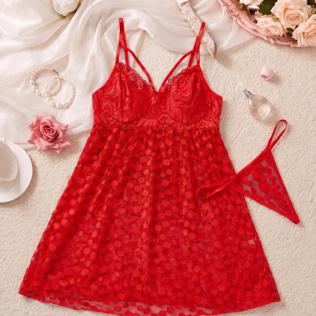Amethyst Dot Lace Babydoll Set