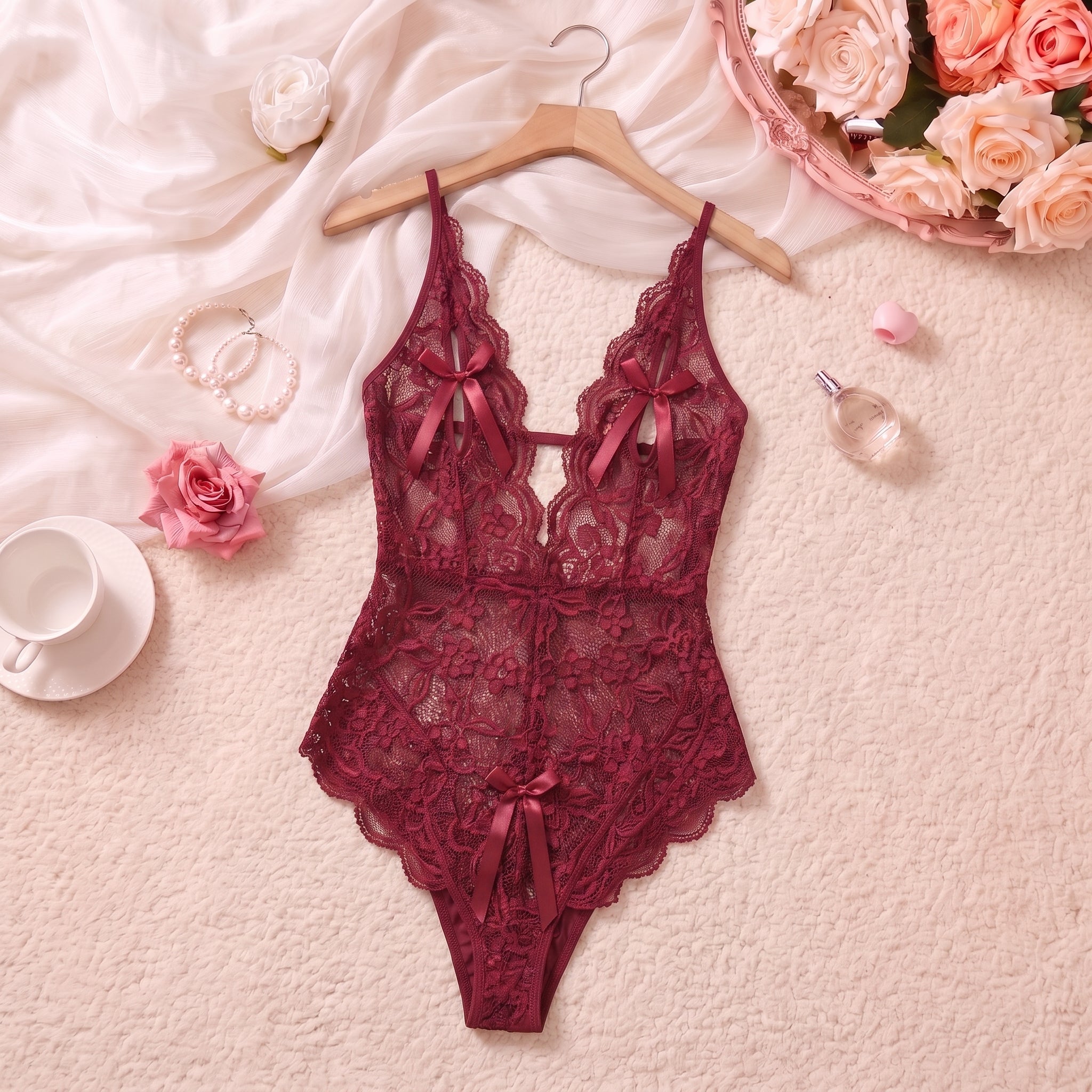 Peach Whisper Lace Bodysuit
