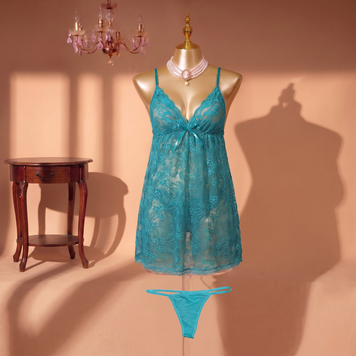 Aqua Reverie Lace Babydoll Set