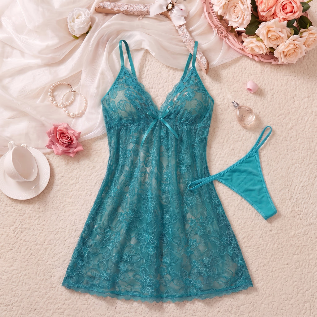 Aqua Reverie Lace Babydoll Set