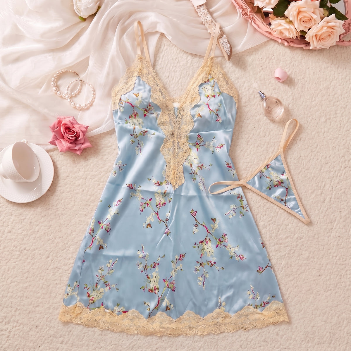 Sky Blossom Silk & Lace Slip