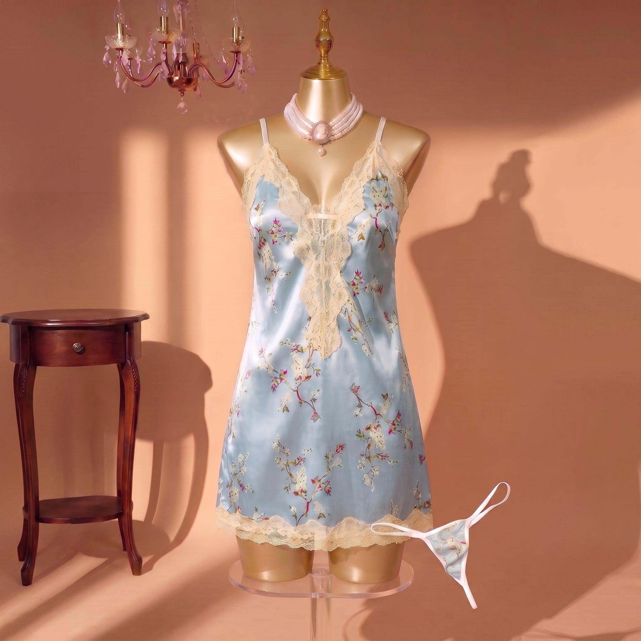 Sky Blossom Silk & Lace Slip