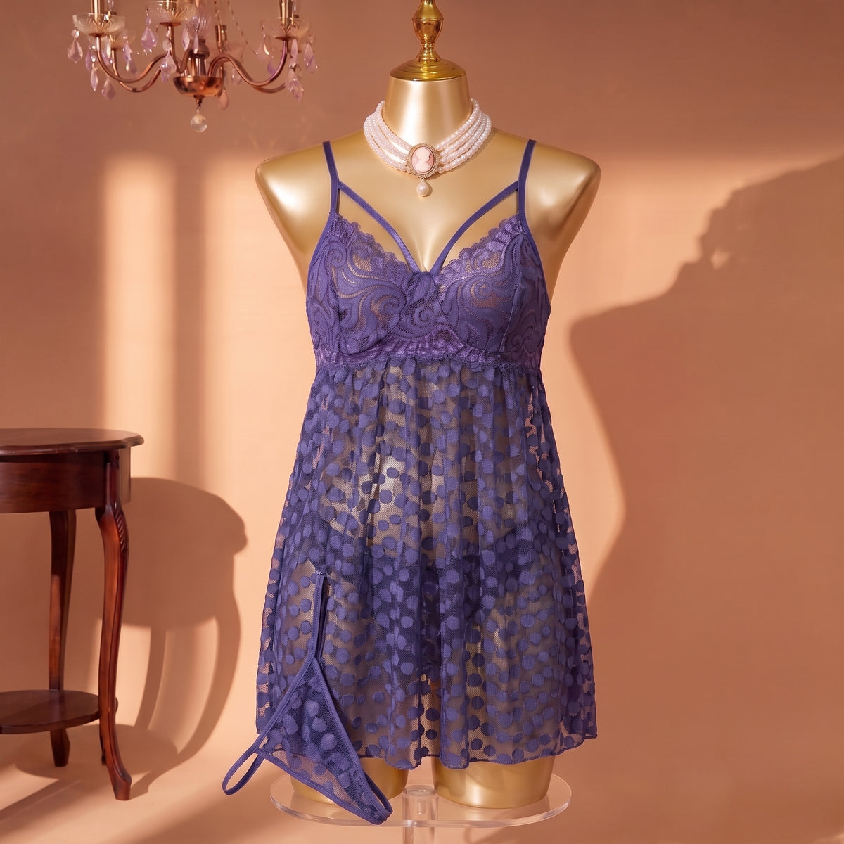 Amethyst Dot Lace Babydoll Set