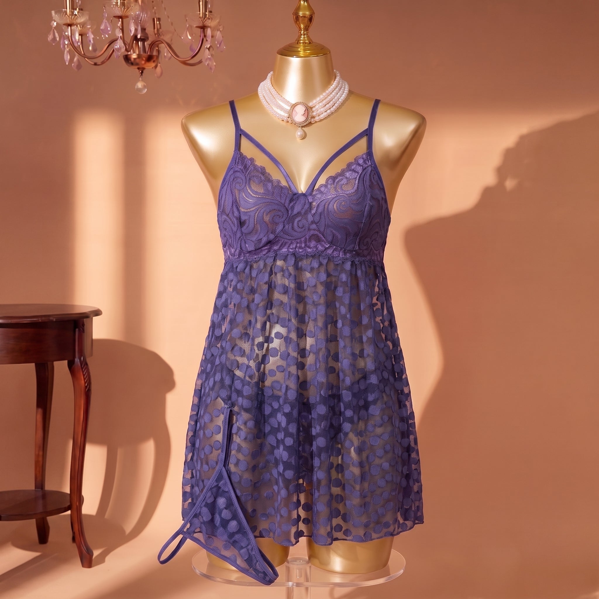 Amethyst Dot Lace Babydoll Set