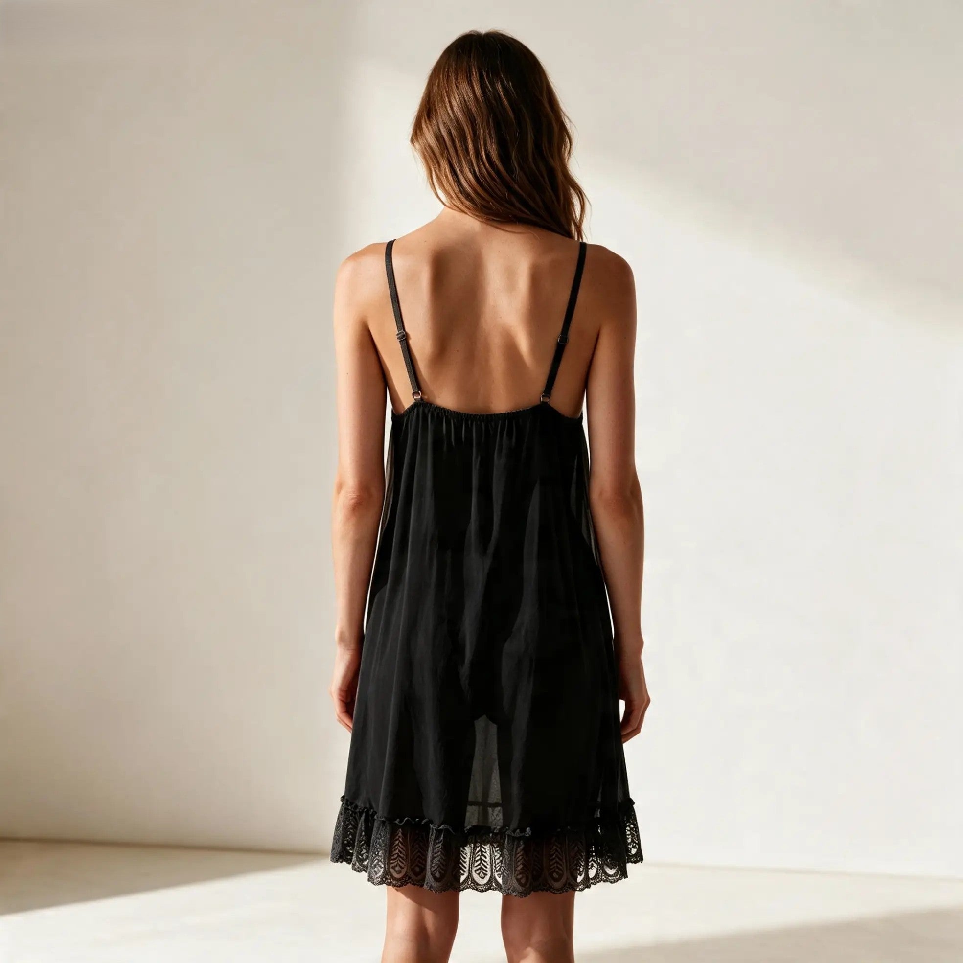 Noir Tiered Lace Babydoll Set