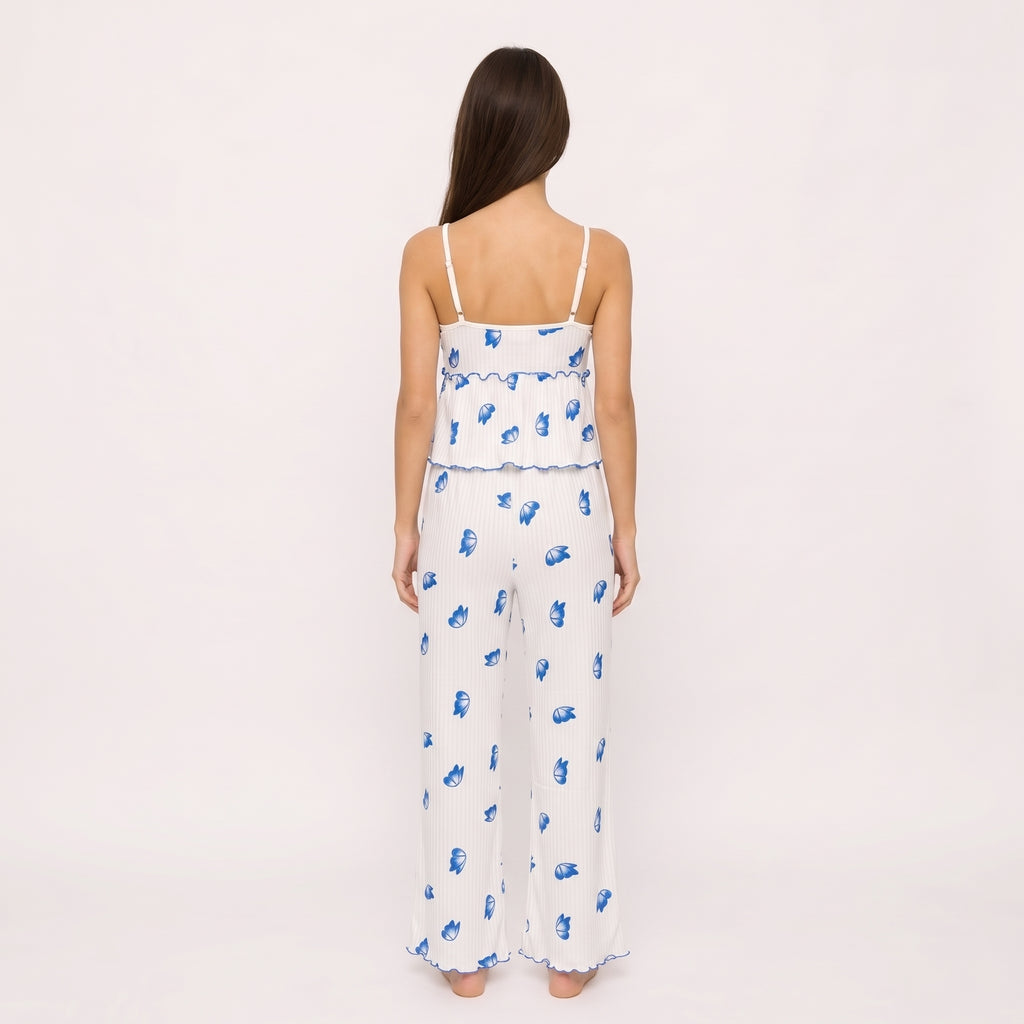 Blue Butterfly Ribbed Lounge Set