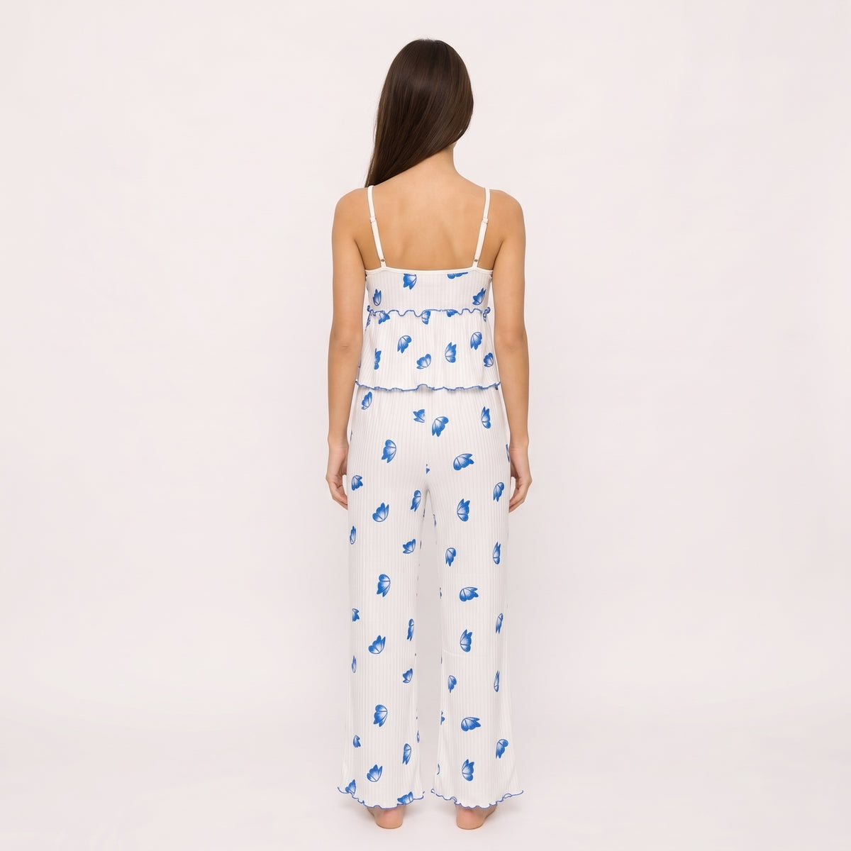 Blue Butterfly Ribbed Lounge Set