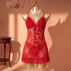 Dove Reverie Ruffled Lace Slip Set