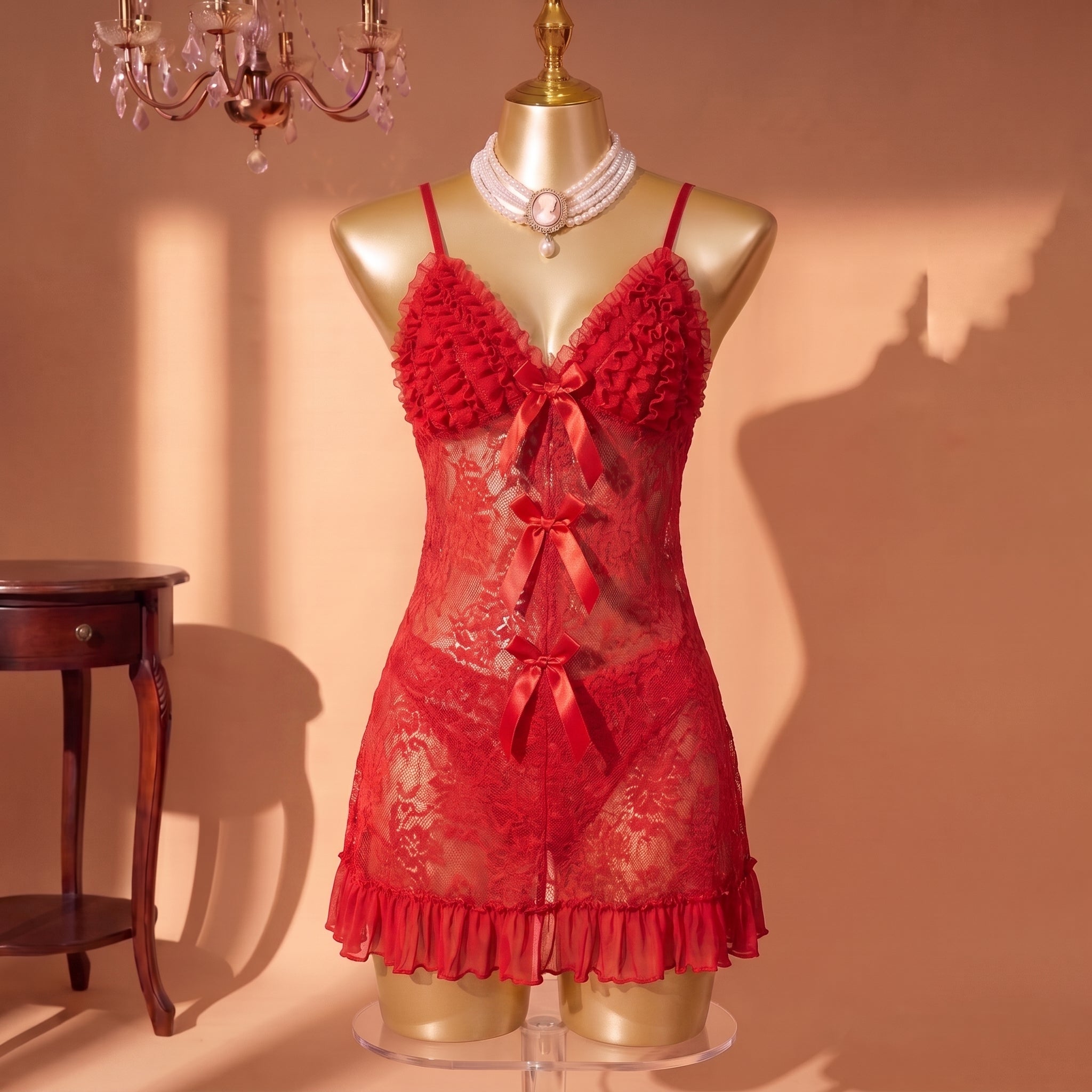 Dove Reverie Ruffled Lace Slip Set