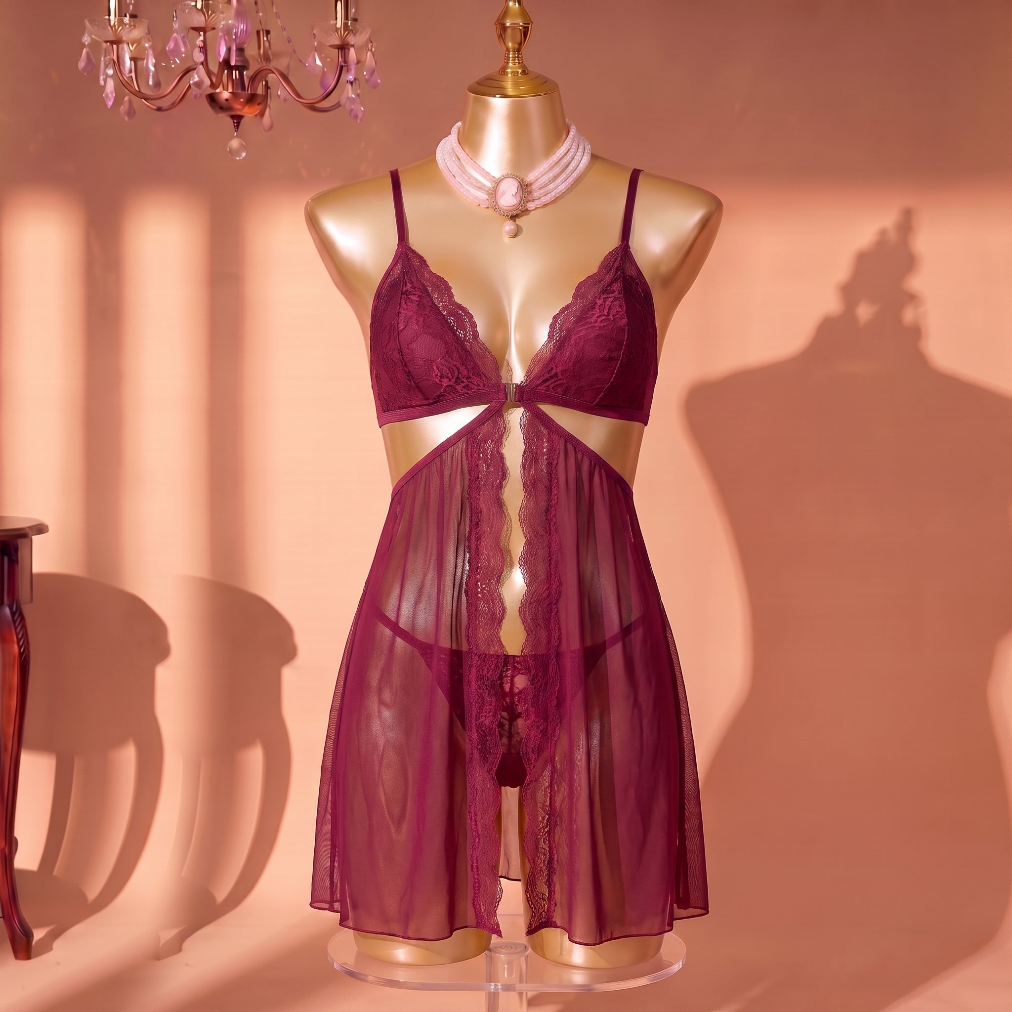 Burgundy Allure Open-Front Babydoll Set