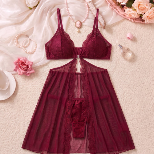 Burgundy Allure Open-Front Babydoll Set